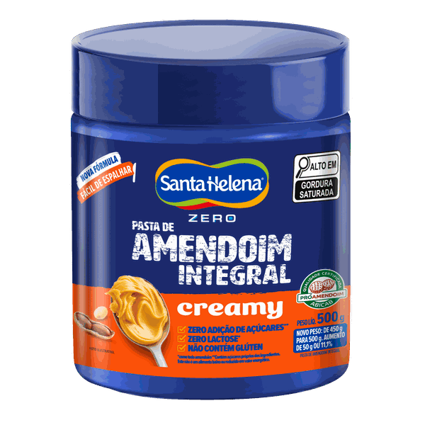 PASTA DE AMENDOIM INTEGRAL CREAMY 500G SANTA HELENA - 840897 - CHOKDOCE