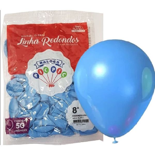 BALOES REDONDO LISO TAM 8 AZUL CLARO C/50 PIC PIC - 357067 - CHOKDOCE
