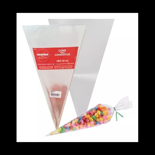 CONE INCOLOR 18X30CM C/50 CROMUS - 392662 - CHOKDOCE