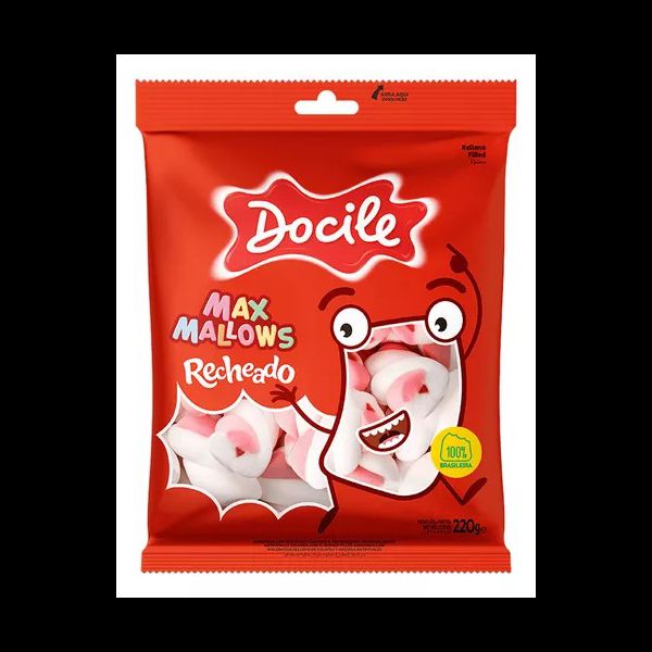 MAXMALLOWS TWIST RECH ROSA/BCO C/MORANGO 220G DOCILE - 339926 - CHOKDOCE