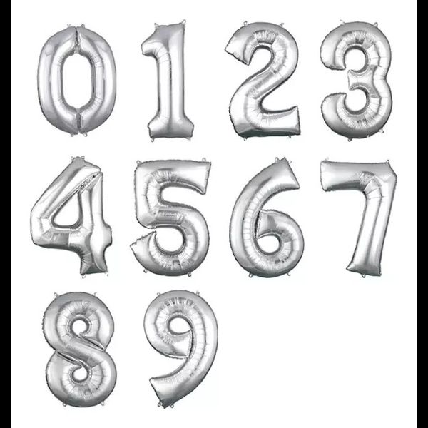 BALAO METALIZADO PRATA 40CM NUMEROS - 307543 - CHOKDOCE