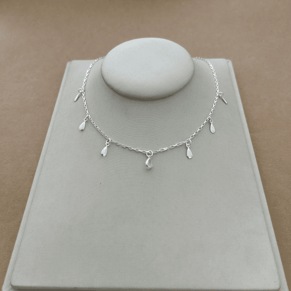 Choker 1 Gota Zirconia Cristal 6 Gotas Prata Clara Cartier Extensor