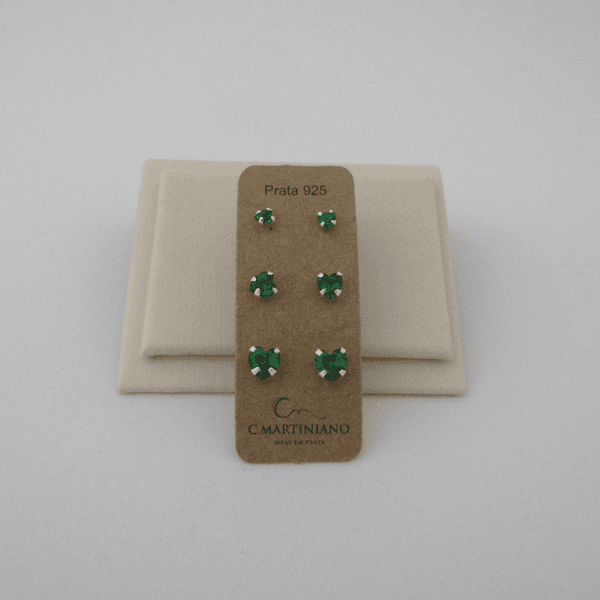 Trio Zircônia Coração Esmeralda Garras 3,4,5mm 