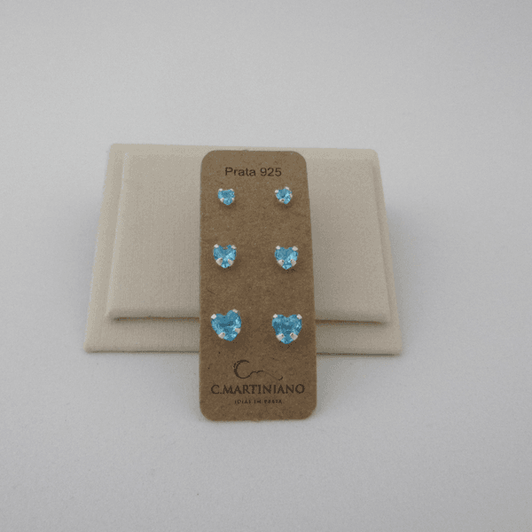 Trio Zircônia Coração Azul Piscina Garras 3,4,5mm 