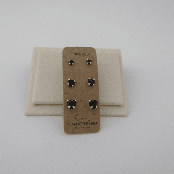 Trio Zircônia Coração Ônix Garras 3,4,5mm