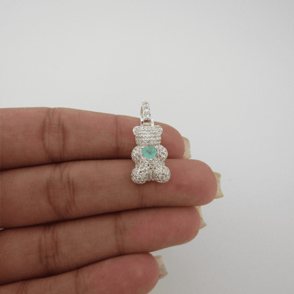 Pingente Urso e Argola Cravejada Coração Zircônia Turmalina Paraíba