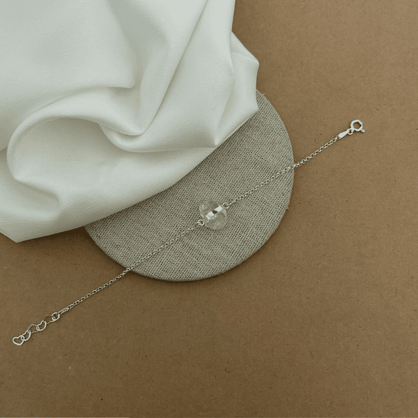 PULSEIRA PEDRA NATURAL BRUTA QUARTZO TRANSPARENTE CORRENTE ELOS COM EXTENSOR