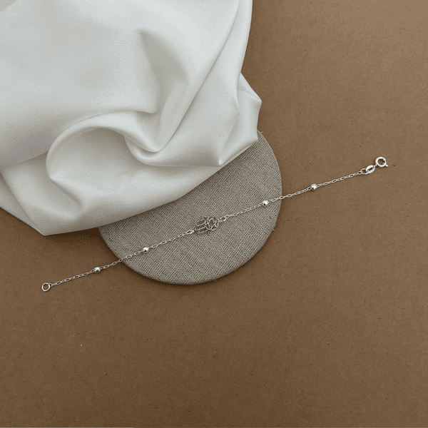 PULSEIRA MÃO DE FÁTIMA 4 BOLINHAS PEQUENAS ELOS ALONGADOS 19CM
