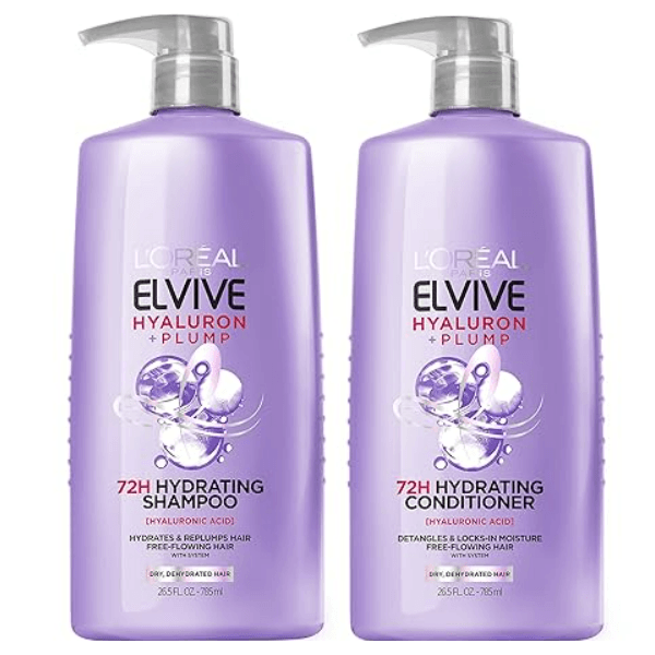 L'Oreal Paris Elvive Hyaluron Plump Shampoo e Condicionador para Cabelos Desidratados e Secos com Complexo de Cuidado de Ácido Hialurônico, 1 Kit (2 Produtos)