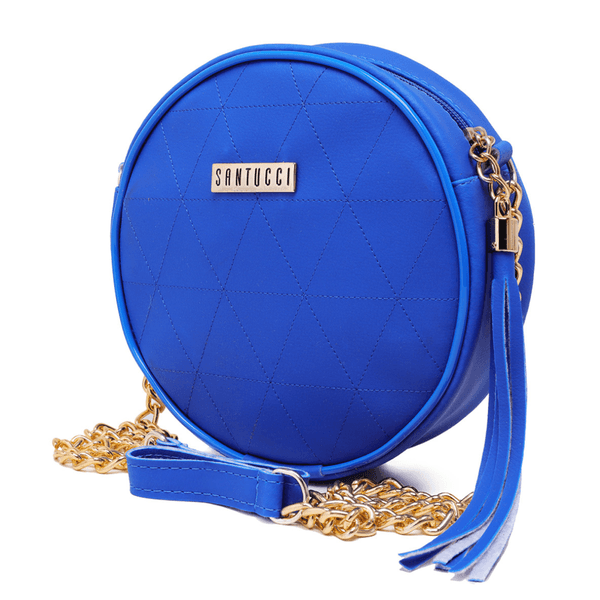 Bolsa Feminina Azul Pequena Redonda Elegante Alça Transversal Santucci