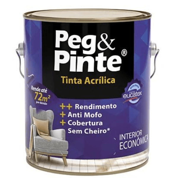 Tinta Acrílica Fosco Peg & Pinte 3,6L Eucatex - (Escolha Cor) *