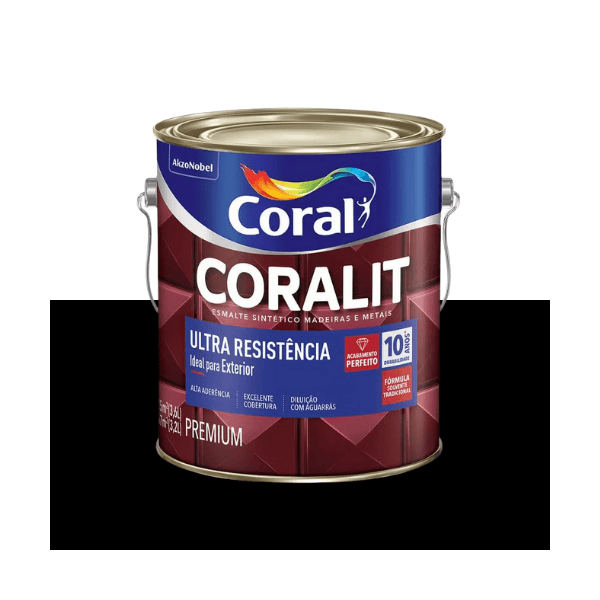 ESMALTE CORALIT ULTRA PRETO ALTO BRILHO 3,6L