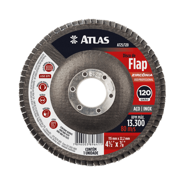 DISCO ABRASIVO FLAP 115MM G120 ZIRCONIA ATLAS