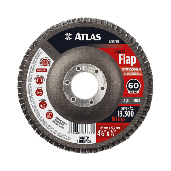 DISCO ABRASIVO FLAP 115MM G060 ZIRCONIA ATLAS