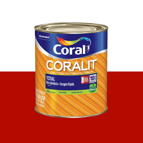 CORALIT TOTAL VERMELHO BRILHANTE 0,9L BASE ÁGUA (ZERO)