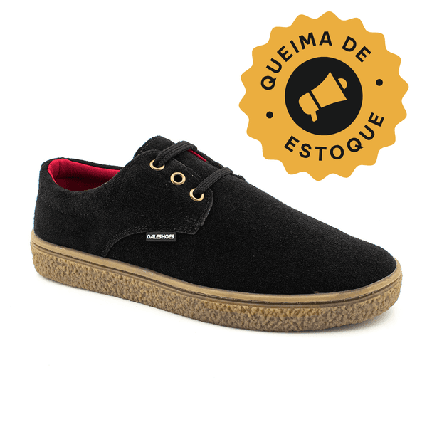 Sapato Safári Sport em couro preto, solado em borracha e palmilha anatômica.