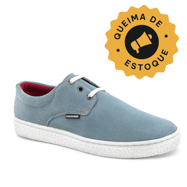 Sapato Safári Sport em couro azul claro, solado em borracha e palmilha anatômica.