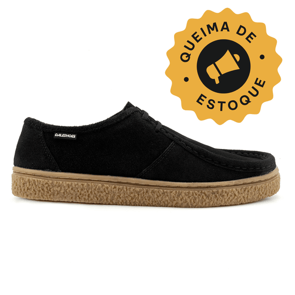 Sapato London Sport couro preto, solado borracha ambar e palmilha anatômica.