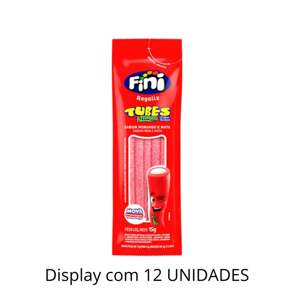 Bala Fini Tubes Azedinhos Morango 15g - Display Com 12 Unidades