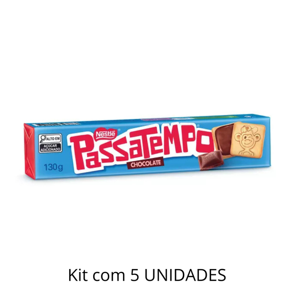 Biscoito Passatempo Recheado Chocolate 130g - Kit Com 5 Unidades