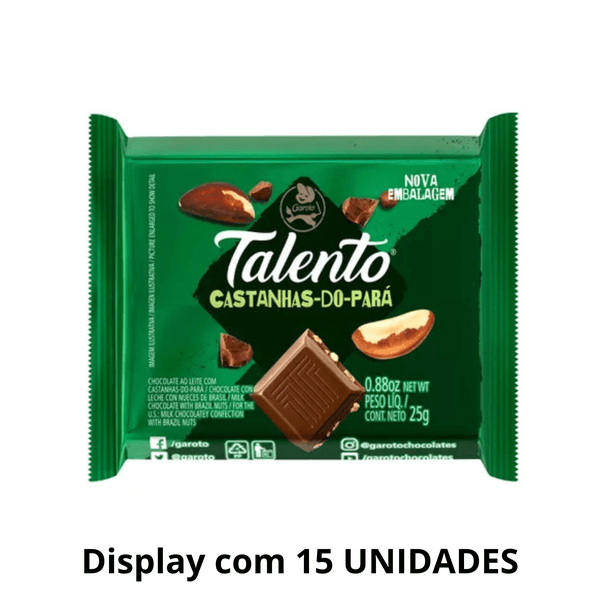 Chocolate Talento Ao Leite Com Castanha Do Pará 25g - Display Com 15 Unidades