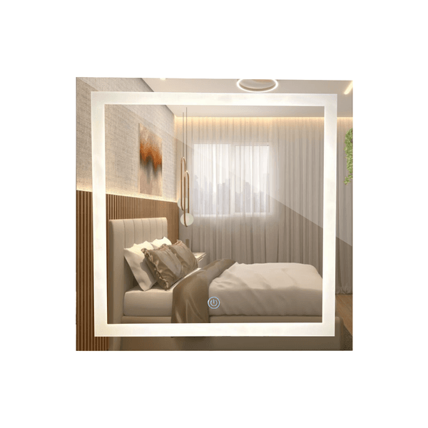Espelho para Banheiros Retangular Jateado 35x35 com Led Neutro com Fonte 12v Slin