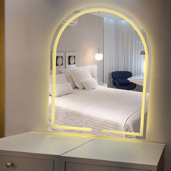 Espelho Oval Jateado 3 cores de Led Neutro Quente e Frio e Botão Touch 50x70cm