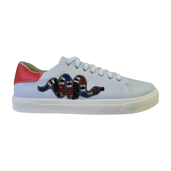 Tenis branco store com flor vermelha