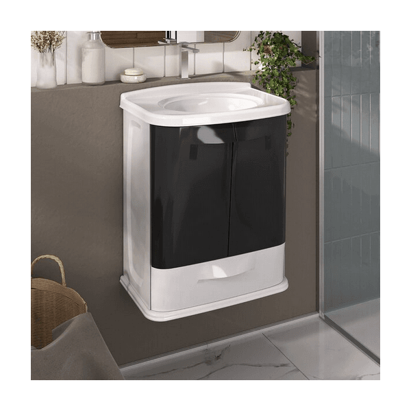 GABINETE COM LAVATORIO 45X32X58CM BRANCO E PRETO