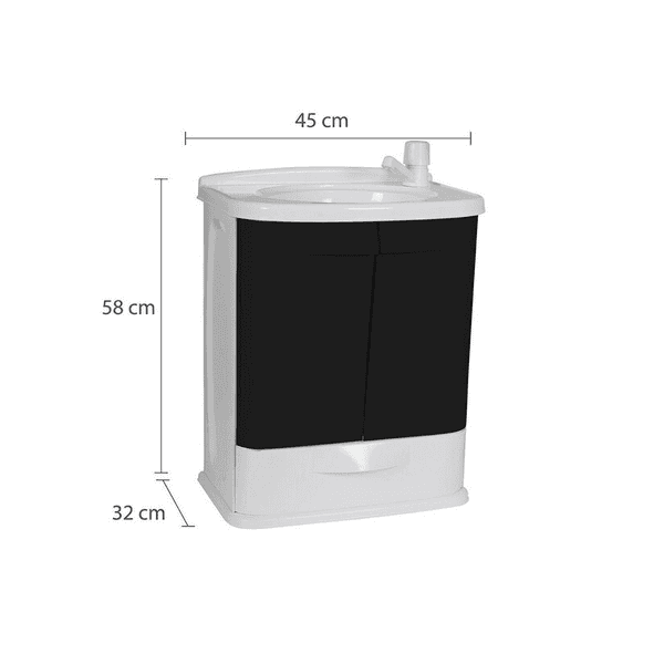 GABINETE COM LAVATORIO 45X32X58CM BRANCO E PRETO