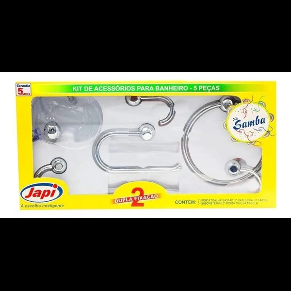 KIT ACESSÓRIO PARA BANHEIRO SAMBA CROMADO COM 5 PEÇAS