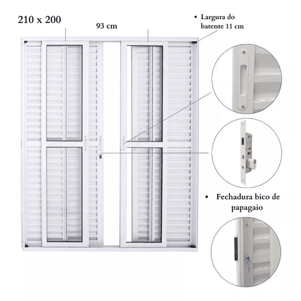 PORTA DE ALUMÍNIO BALCAO 6F 210X200 COM FECHADURA BRANCO PPB034