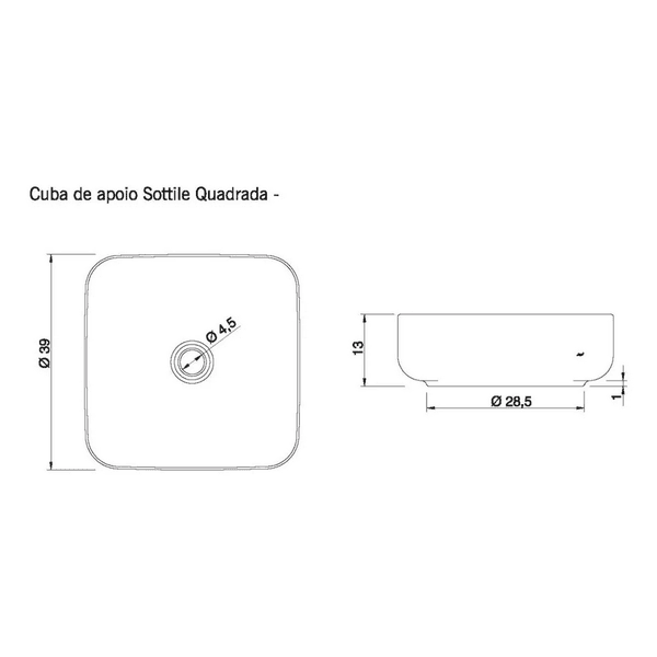 CUBA DE APOIO SOTTILE QUADRADA NERO