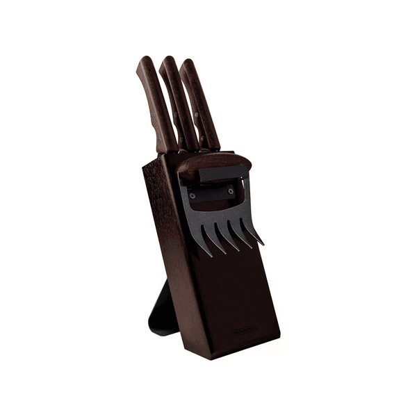 JOGO DE FACAS INOX BLACK CEPO MADEIRA CHURRASCO TRAMONTINA 05 PEÇAS