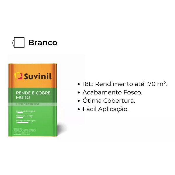 SUVINIL LATEX RENDE E COBRE MUITO BRANCO NEVE 18LITROS