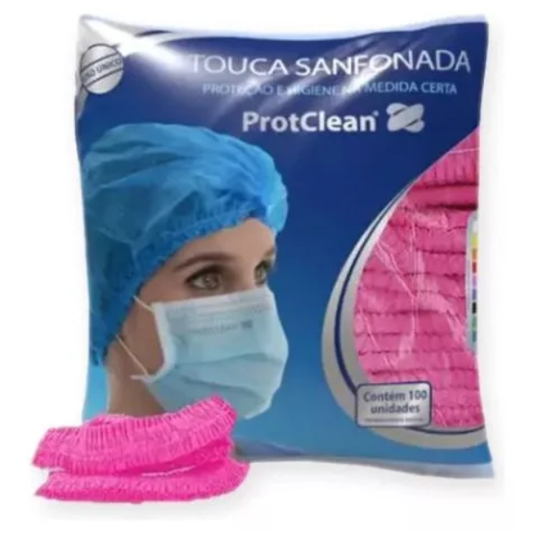 Touca Descartável Sanfonada Rosa 100 un | Protclean