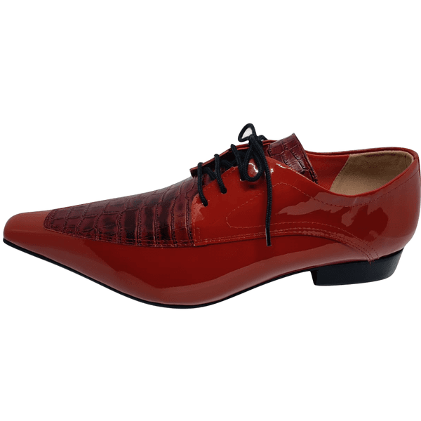 Sapato Masculino Italiano em Couro Social Executivo Vermelho Red Oil Bico  Fino Ref: 107 Vermelho