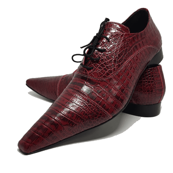 Sapato Masculino Italiano em Couro Social Executivo Vermelho Fide Bico Fino Ref: 170 Vermelho