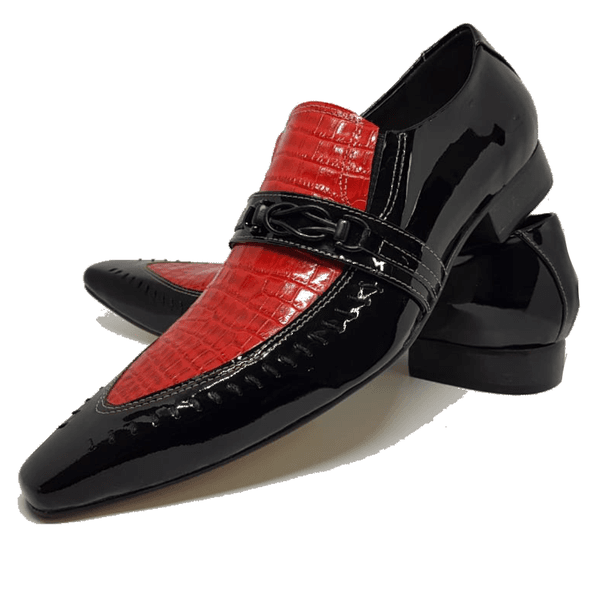 Sapato Masculino Italiano em Couro Social Executivo Vermelho Binco Bico Fino Ref: 176 Vermelho