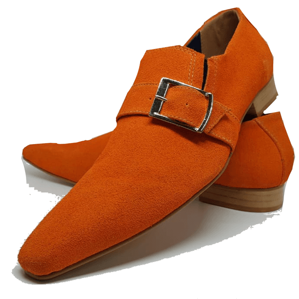 Sapato Masculino Italiano em Couro Social Executivo Laranja Sonic Bico Fino Ref: 183 Laranja