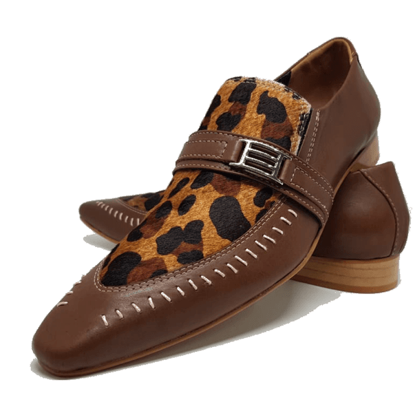 Sapato Masculino Italiano em Couro Social Executivo Marrom Tiger Bico Fino Ref: 186 Marrom