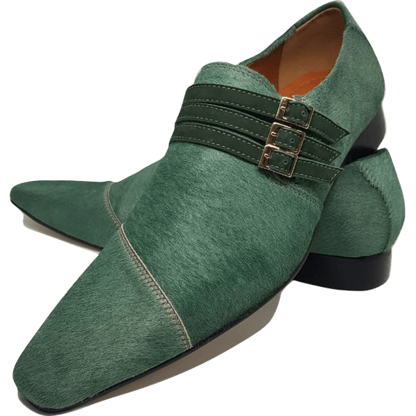 Sapato Masculino Italiano em Couro Social Executivo Verde Wave Bico Fino Ref: 228 Verde