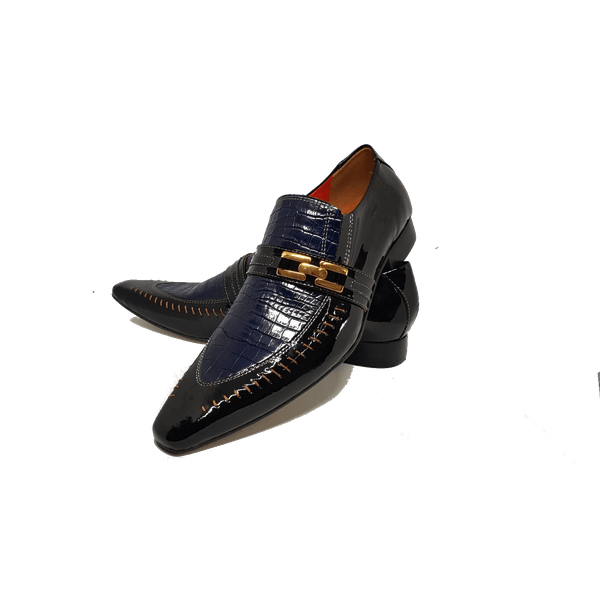 Sapato Masculino Italiano em Couro Social Executivo Azul Muscle Bico Fino Ref: 246 Azul