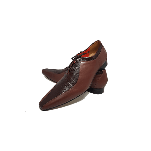 Sapato Masculino Italiano em Couro Social Executivo Marrom Cross Bico Fino Ref: 288 Marrom