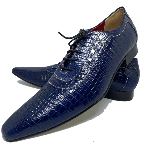 Sapato Masculino Italiano em Couro Social Executivo Azul Serge Bico Fino Ref: 366 Azul Azul