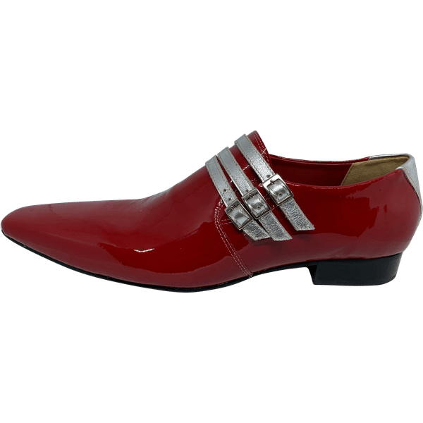 Sapato Masculino Italiano em Couro Social Executivo Vermelho Gaarder Bico  Fino Ref: 370 Vermelho