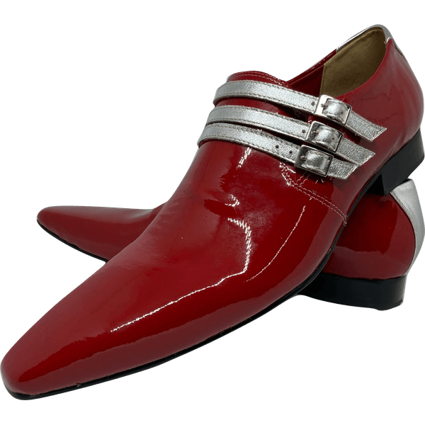 Sapato Masculino Italiano em Couro Social Executivo Vermelho Gaarder Bico Fino Ref: 370 Vermelho