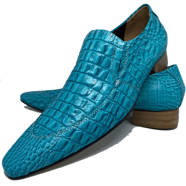 Sapato Masculino Italiano em Couro Social Executivo Azul Aquarius Bico Fino Ref: 390 Azul