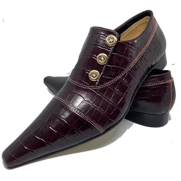 Sapato Masculino Italiano em Couro Social Executivo Jazz Palace Bico Fino Ref: 413 Bordô