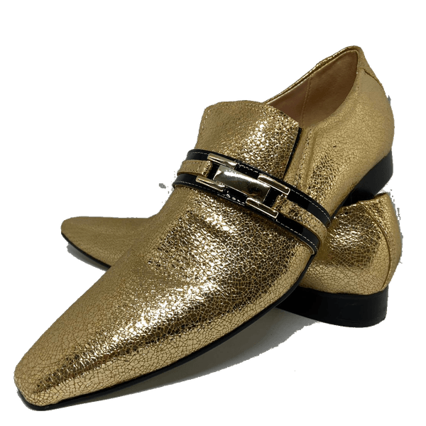 Sapato Masculino Italiano em Couro Social Executivo Dourado Mistery Bico Fino Ref: 419 Dourado